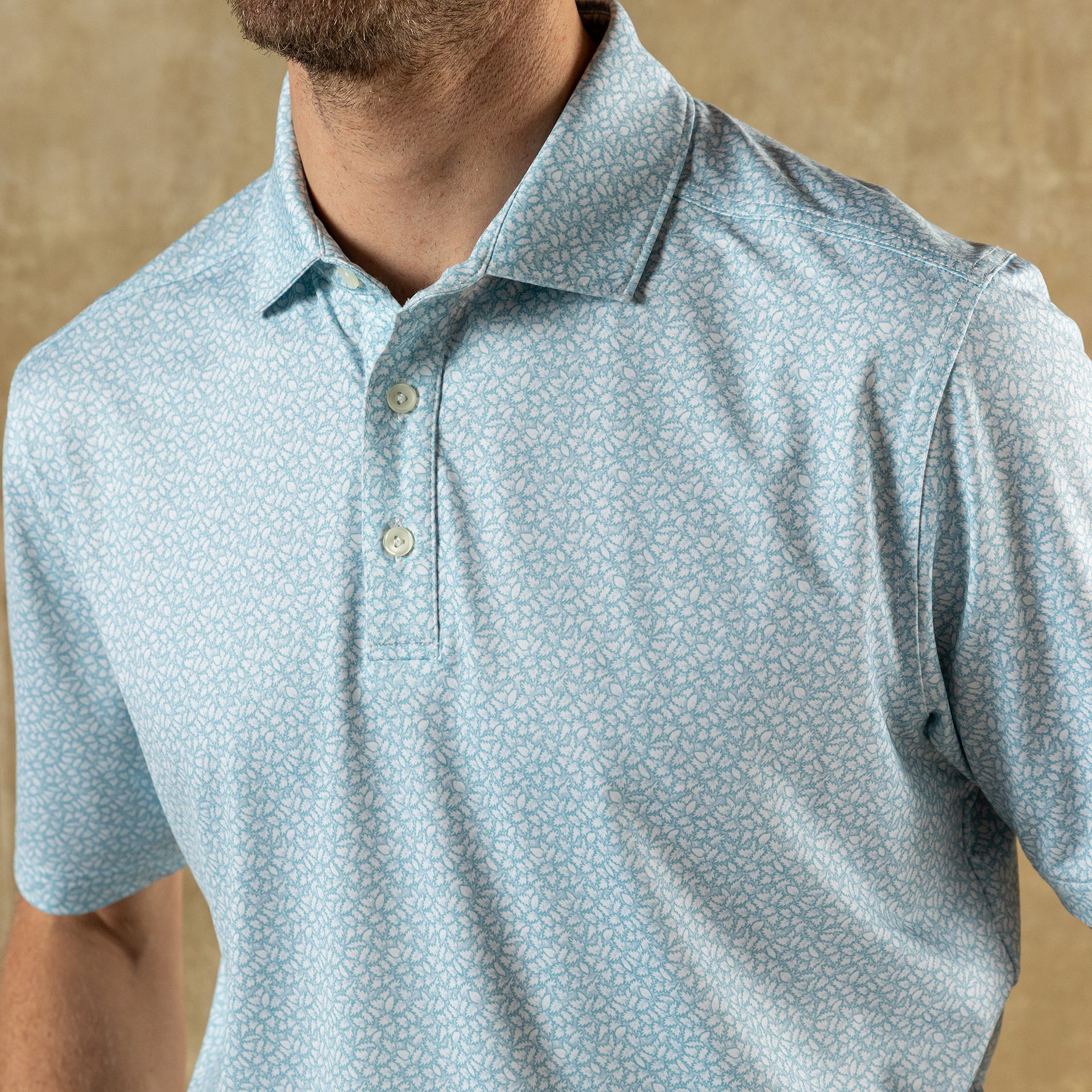 Long Drive Performance Polo - Bay Floral Print - Sky Blue