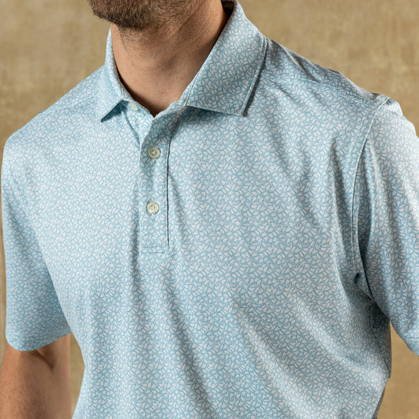 Long Drive Performance Polo - Bay Floral Print - Sky Blue