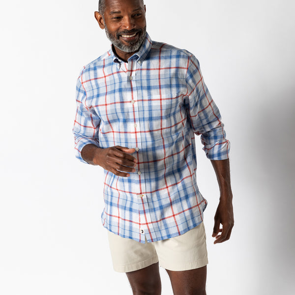 Linen Cotton Oxford Sport Shirt - Conner Plaid