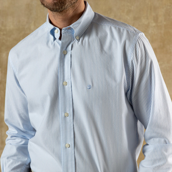 Cotton Oxford Sport Shirt - Collins Stripe - Serenity Blue