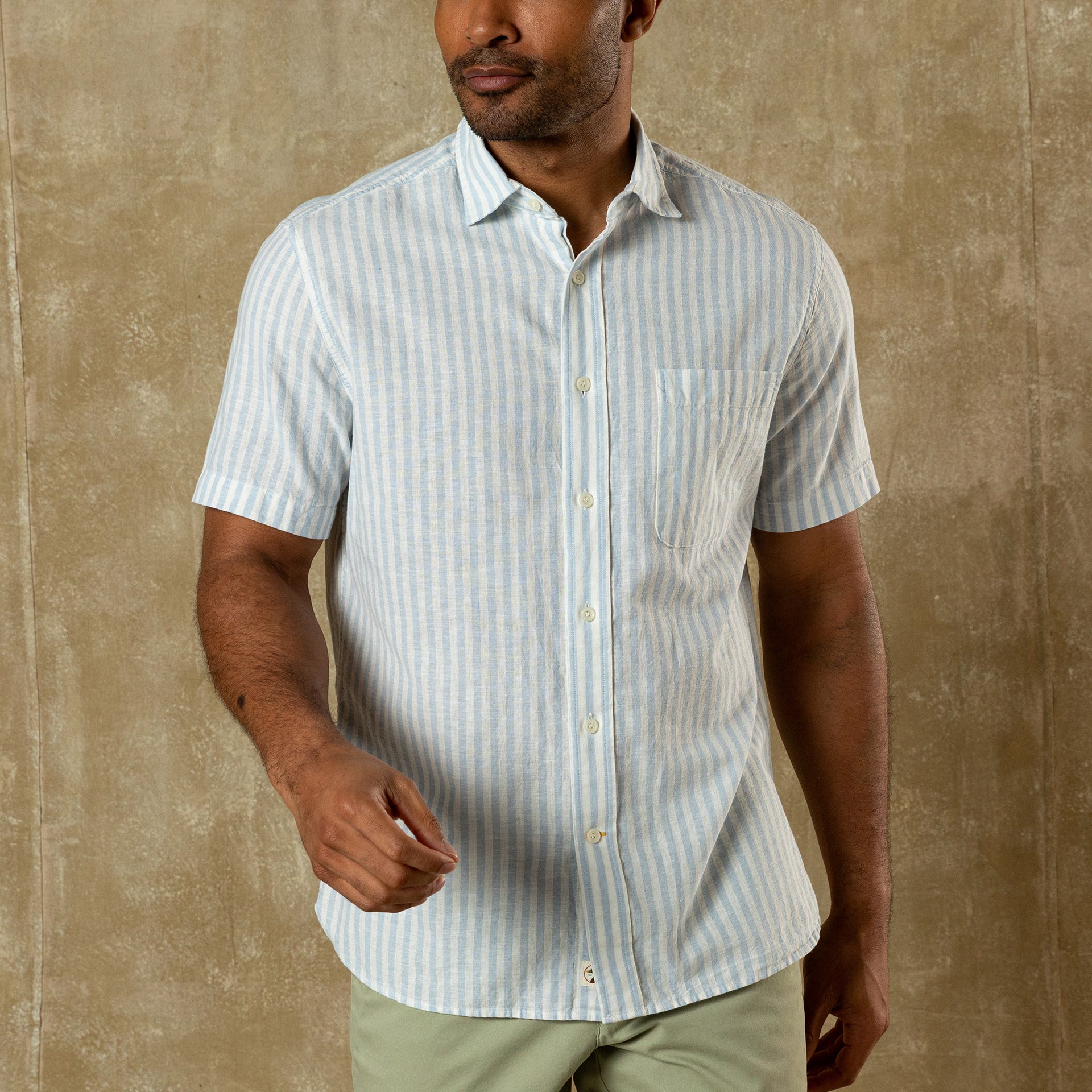 Linen Cotton Oxford Sport Shirt - Baxter Stripe - Sky Blue