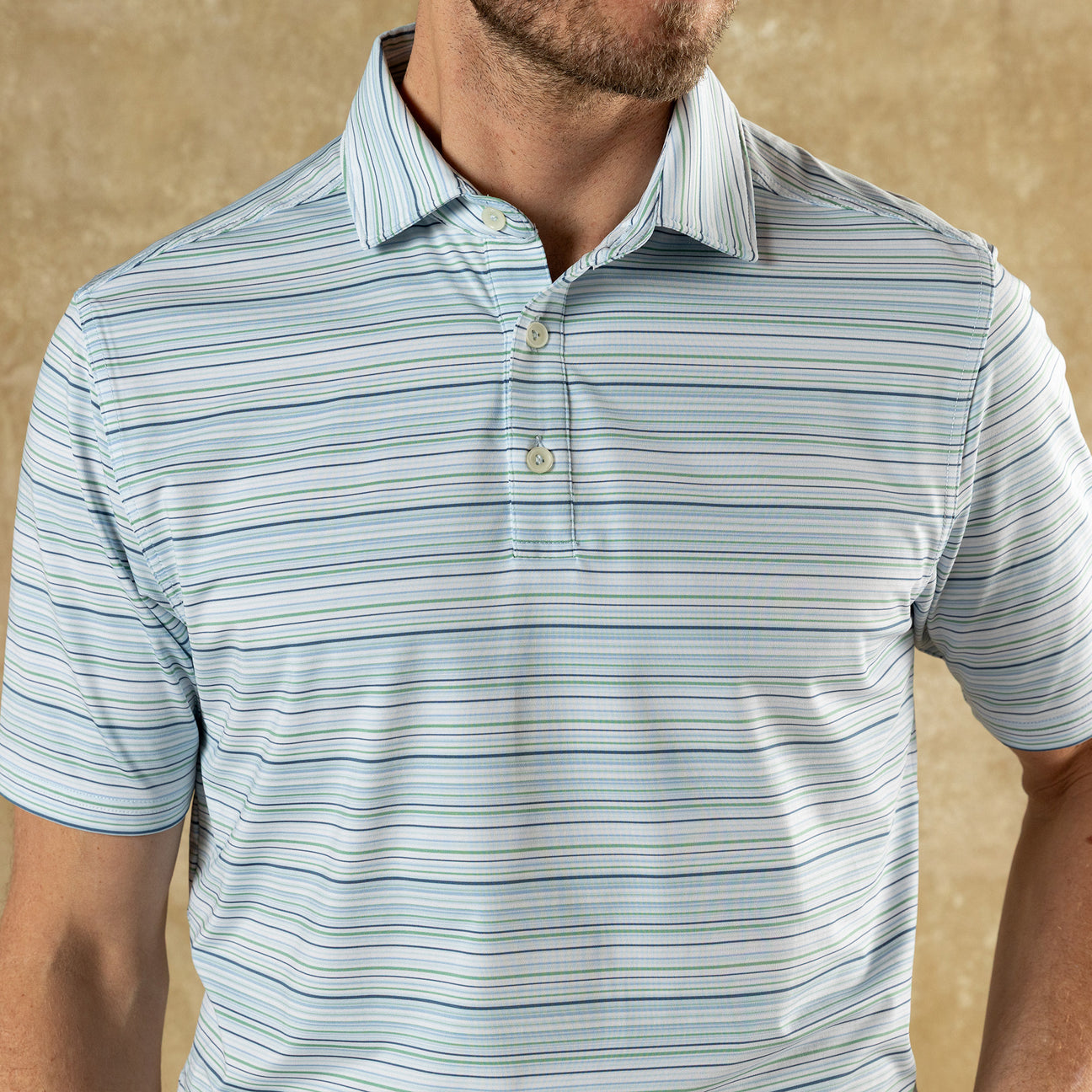 Long Drive Performance Polo - Neil Stripe  - Serenity Blue