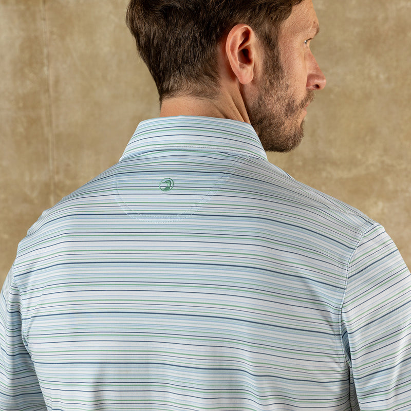 Long Drive Performance Polo - Neil Stripe  - Serenity Blue