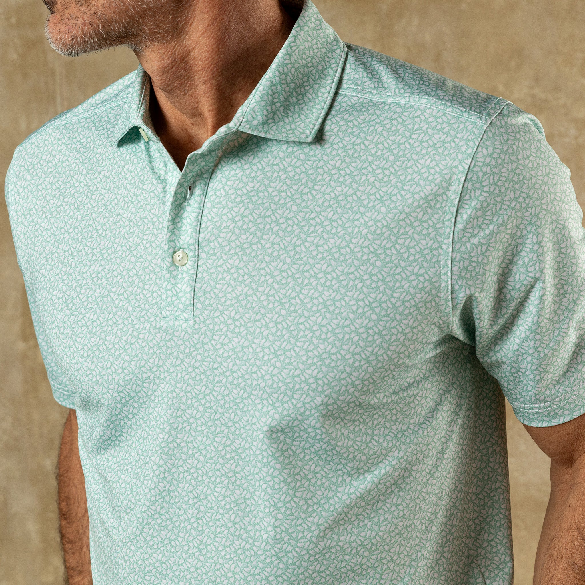 Long Drive Performance Polo - Bay Floral Print - Seafoam Green