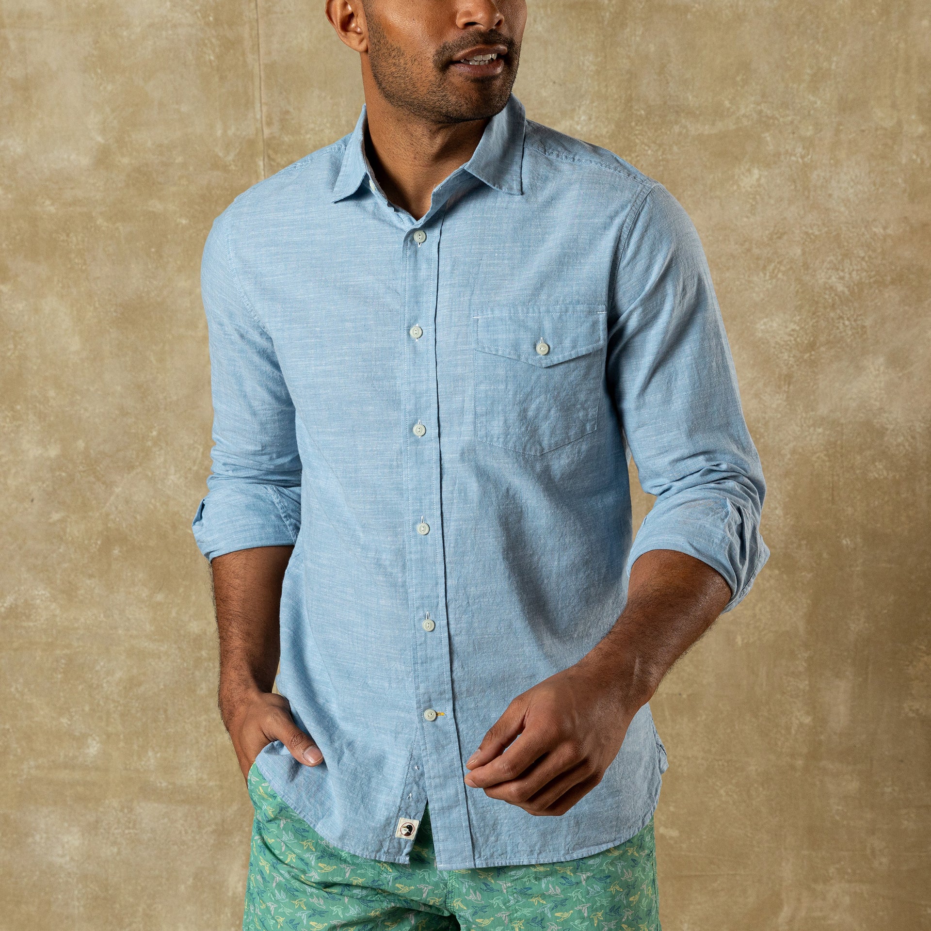 Cotton Chambray Sport Shirt - Verona Solid - Sunwashed Blue
