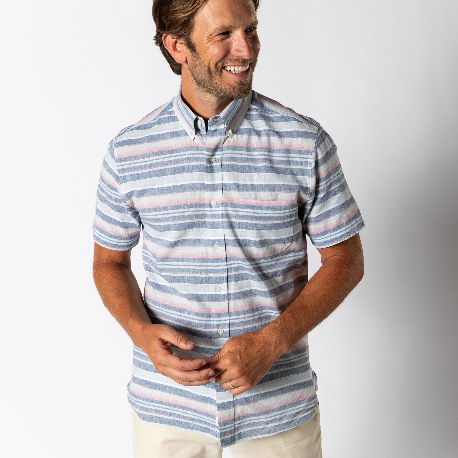 Linen Cotton Oxford Sport Shirt - Gardner Stripe