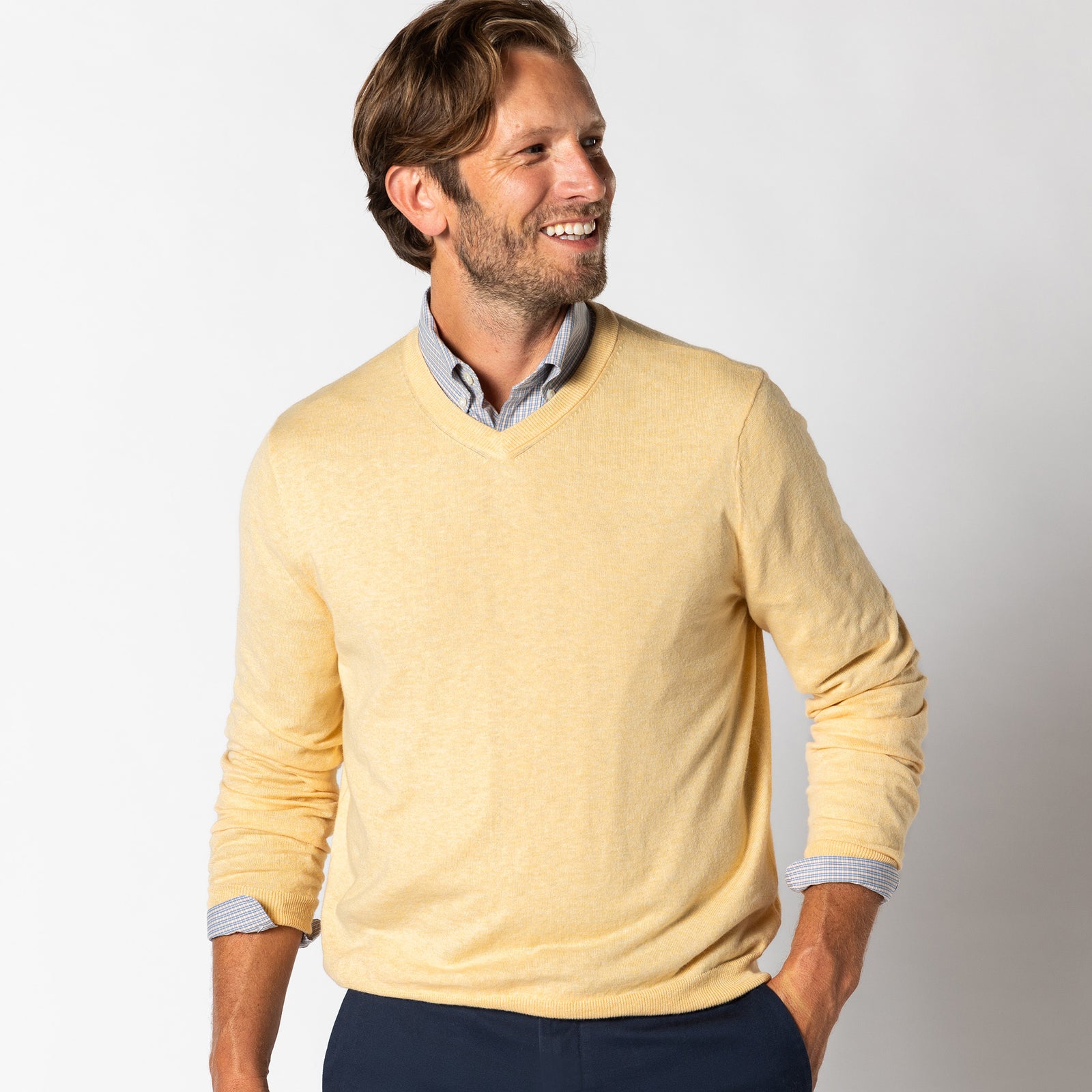 Buckley Jersey V-Neck Sweater - Faded Peach