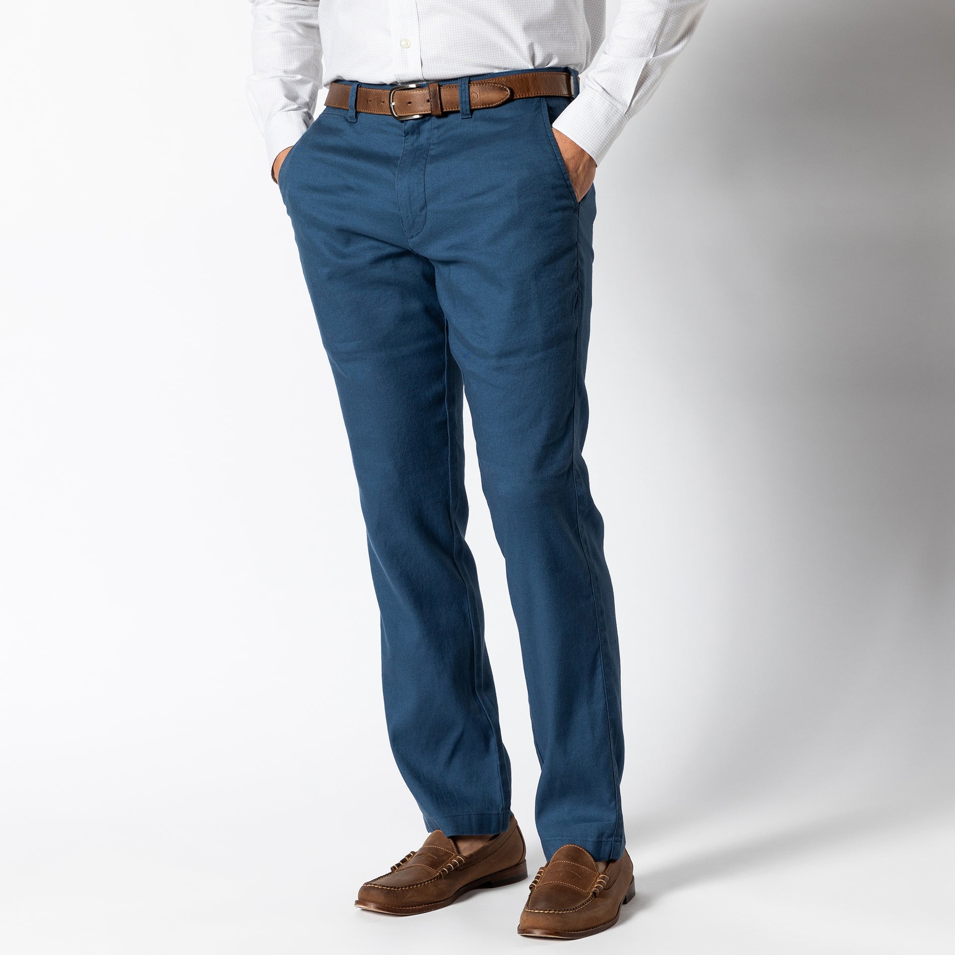 Classic Fit Linen Gold School Chino - Midnight Blue