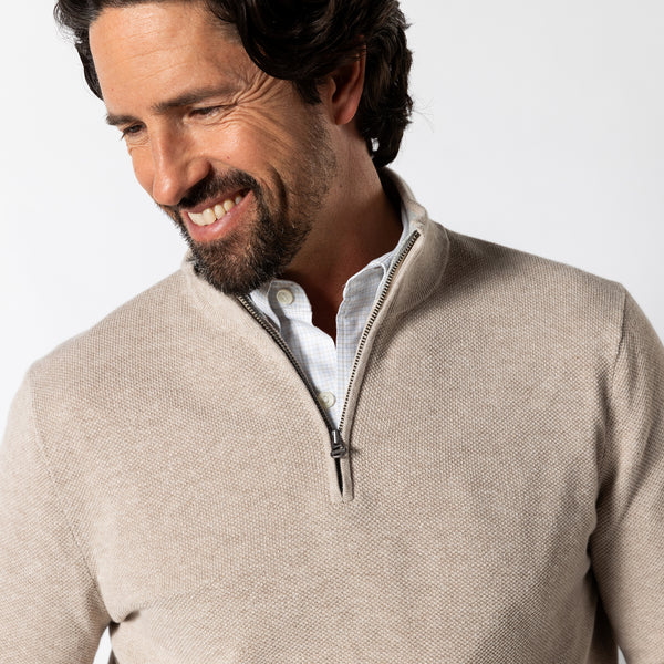 Colton Pique 1/4 Zip Sweater - Tan