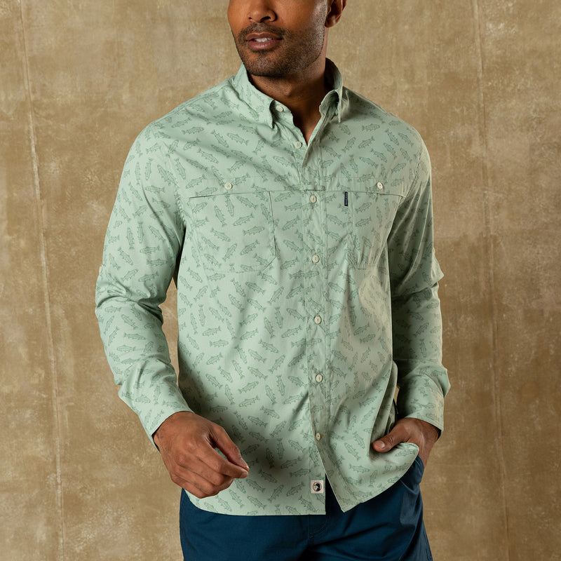 Performance Dobby Guide Shirt - Angler Print - Sage