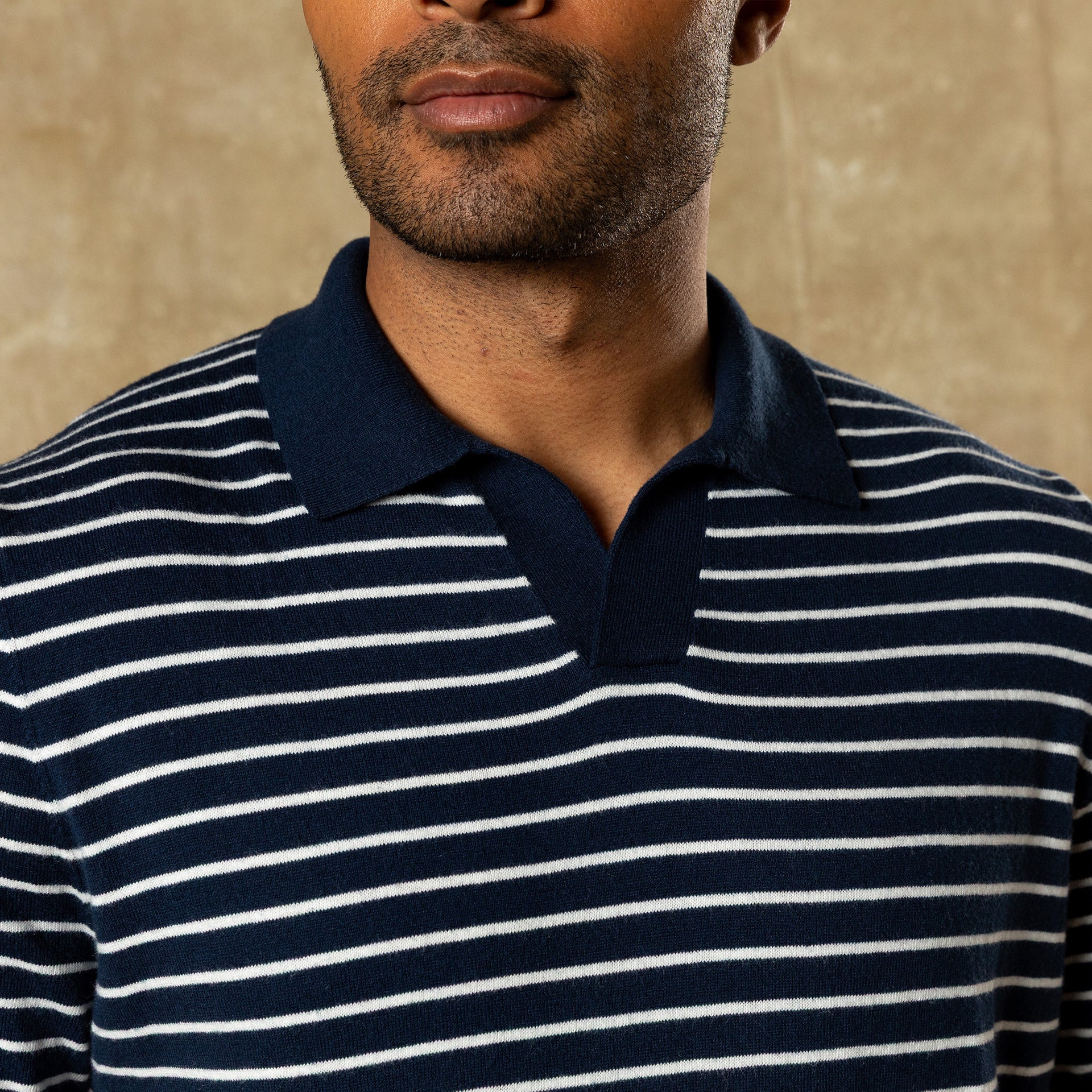 Reeves Striped Sweater Polo - Navy