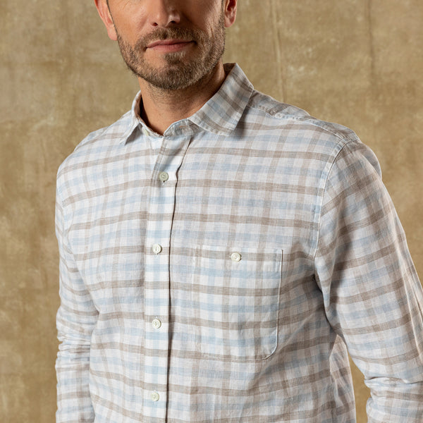 Linen Cotton Oxford Sport Shirt - Norwood Plaid - Clay