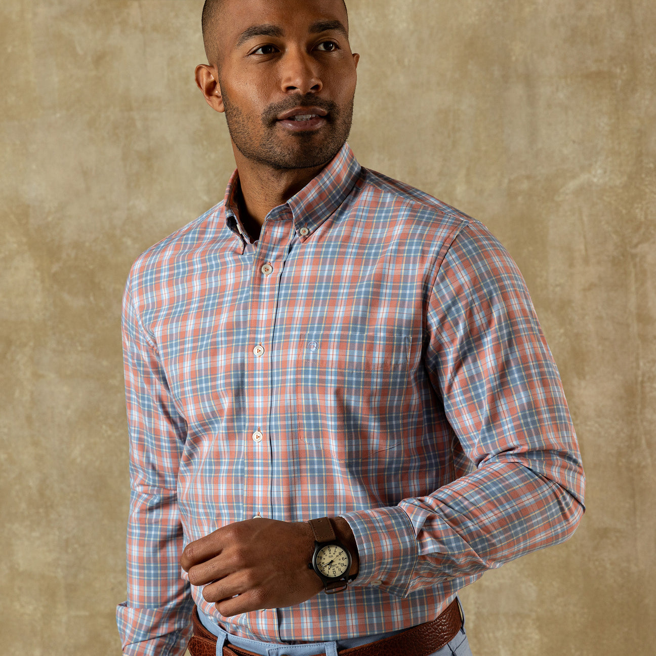 Performance Poplin Sport Shirt - Jeffries Plaid - Rosewood