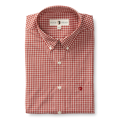 Performance Poplin Sport Shirt - Walton Gingham - Red Ochre