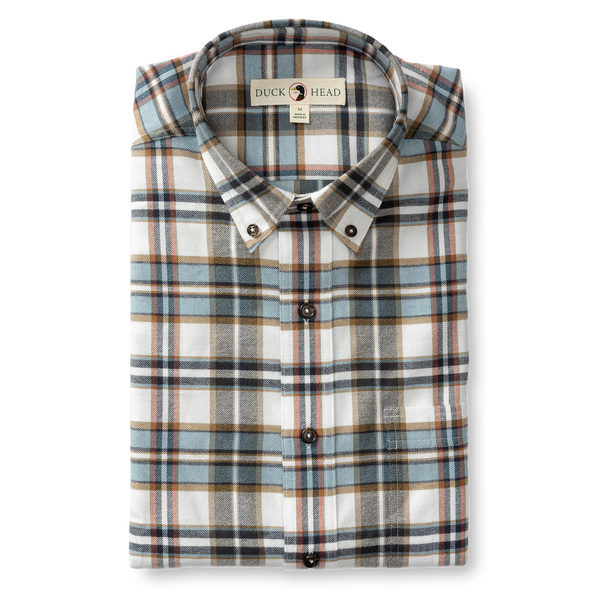 Cotton Flannel Sport Shirt - Russin Plaid - Soft White