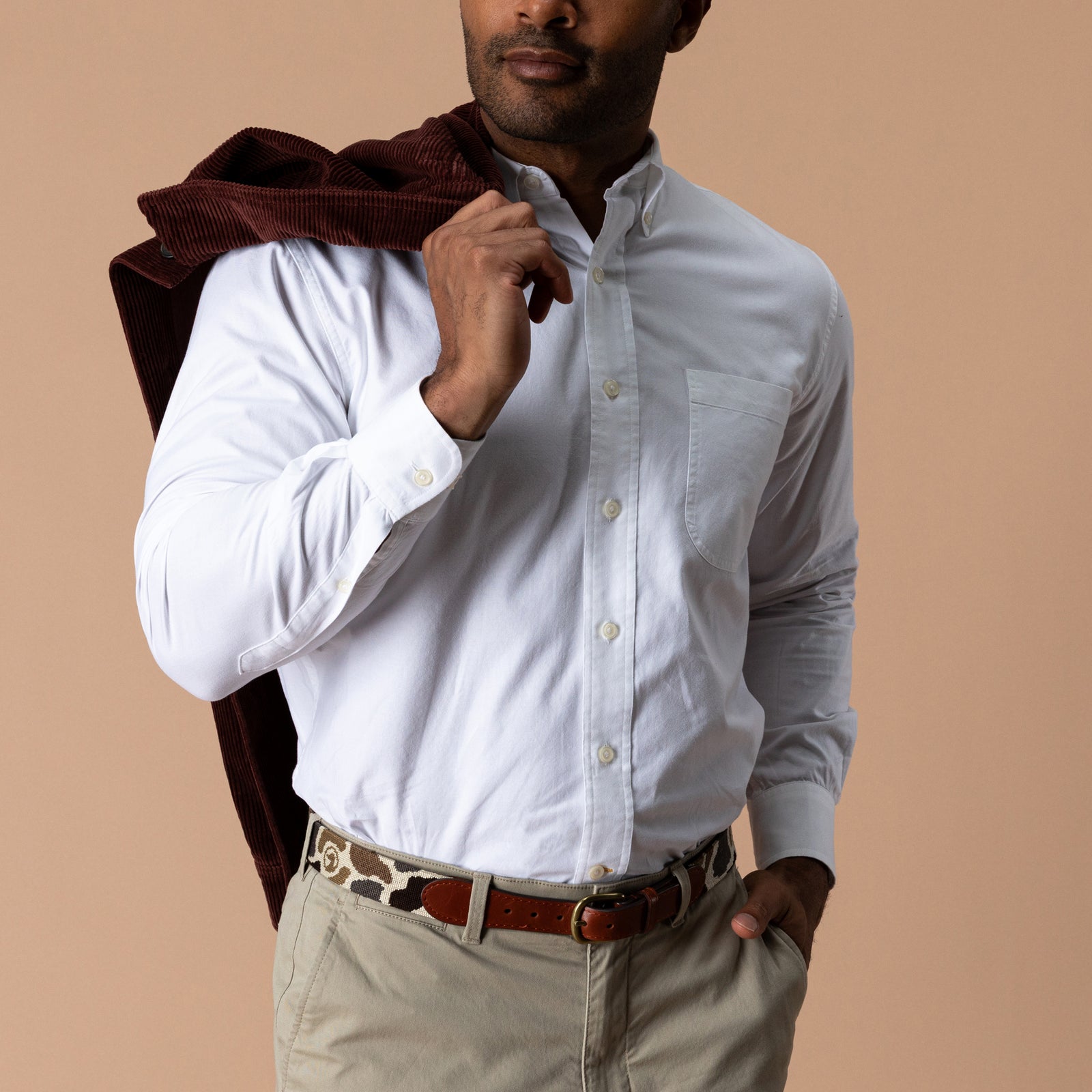 Cotton Oxford Sport Shirt - Morris Solid - White