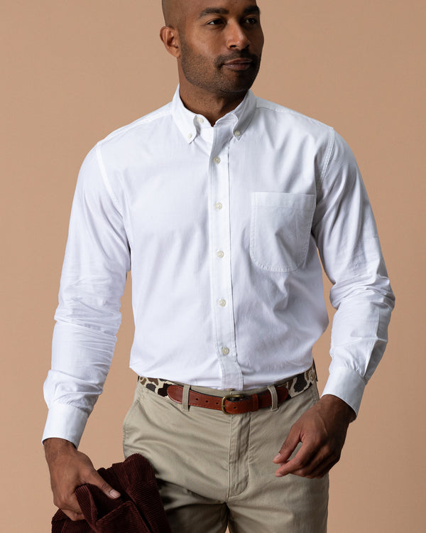 Cotton Oxford Sport Shirt - Morris Solid - White