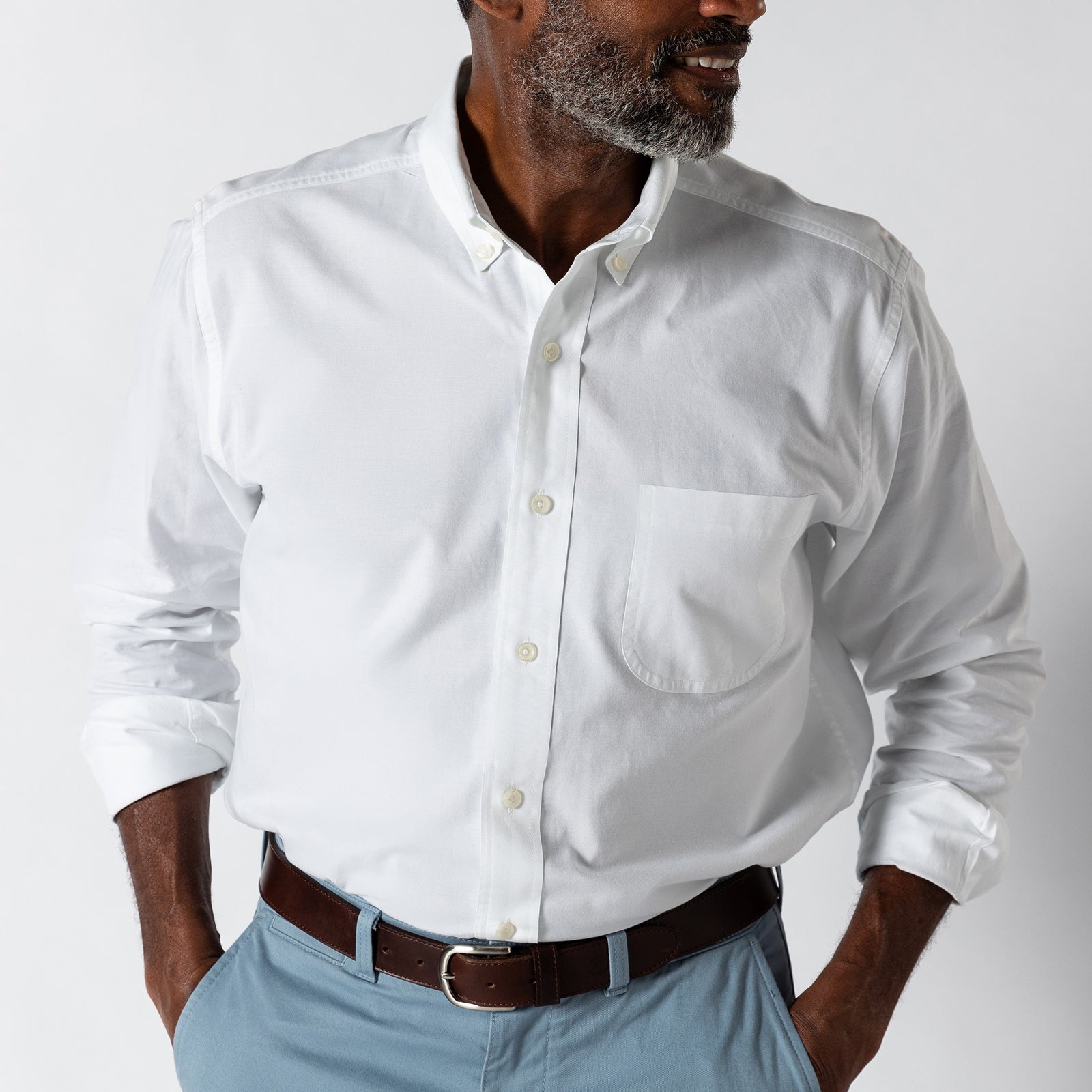 Cotton Oxford Sport Shirt - Morris Solid - White
