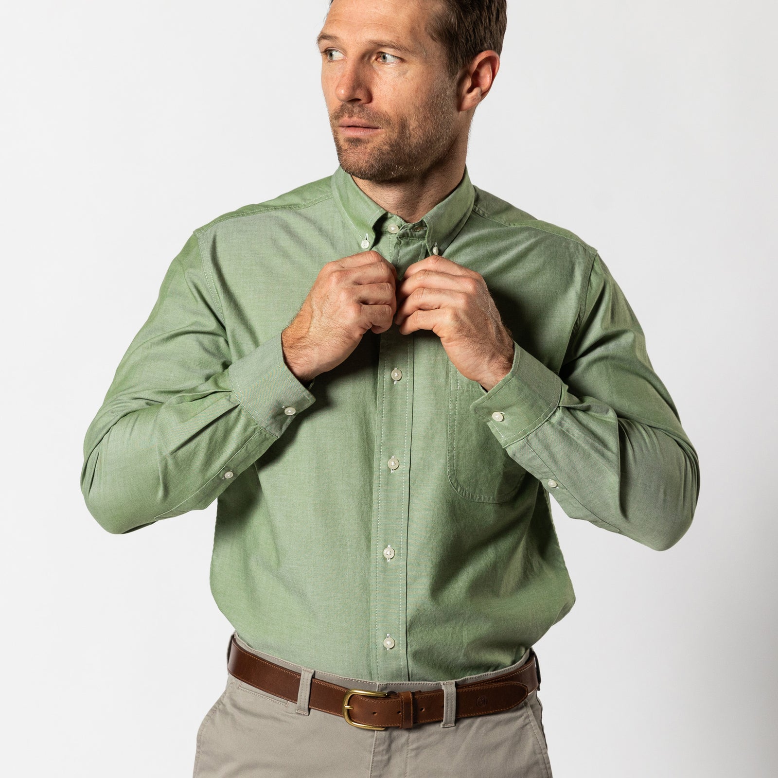 Cotton Oxford Sport Shirt - Morris Solid - Forest Green
