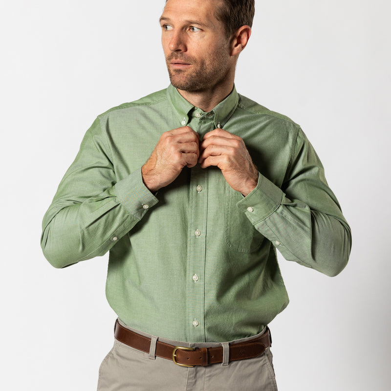 Cotton Oxford Sport Shirt - Morris Solid - Forest Green