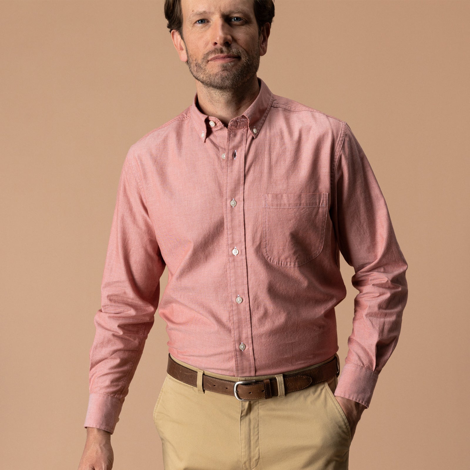Cotton Oxford Sport Shirt - Morris Solid - Cedarwood Red