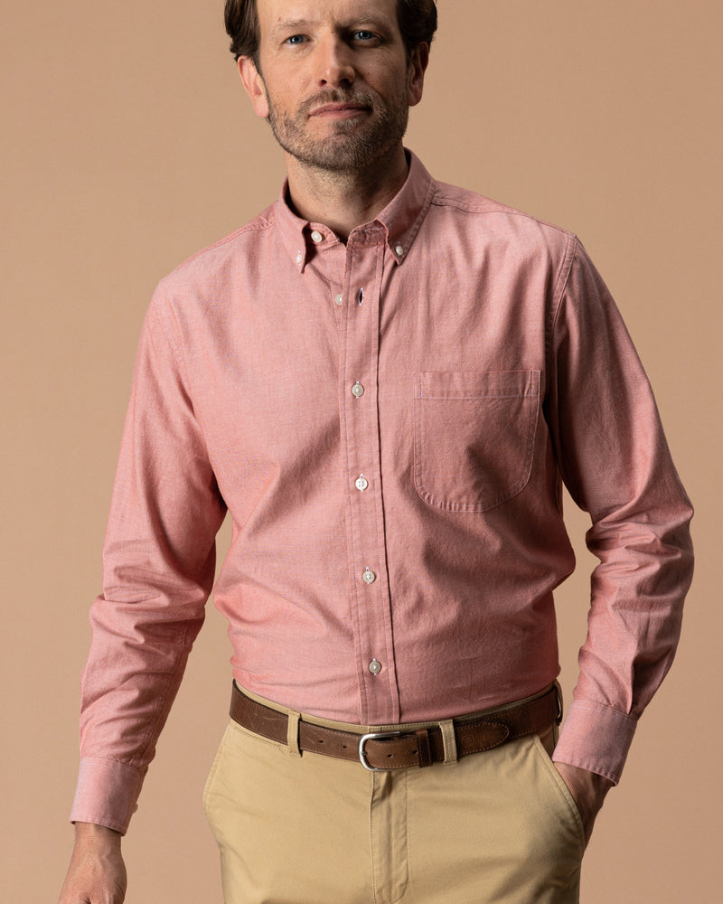 Cotton Oxford Sport Shirt - Morris Solid - Cedarwood Red