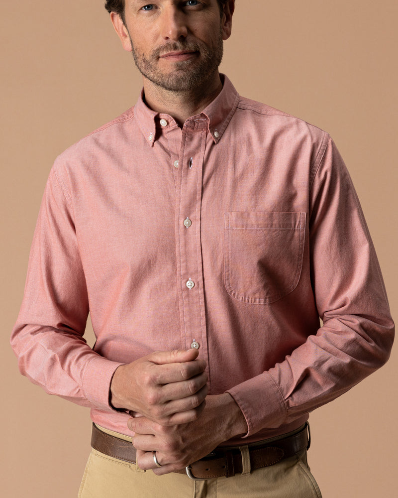 Cotton Oxford Sport Shirt - Morris Solid - Cedarwood Red