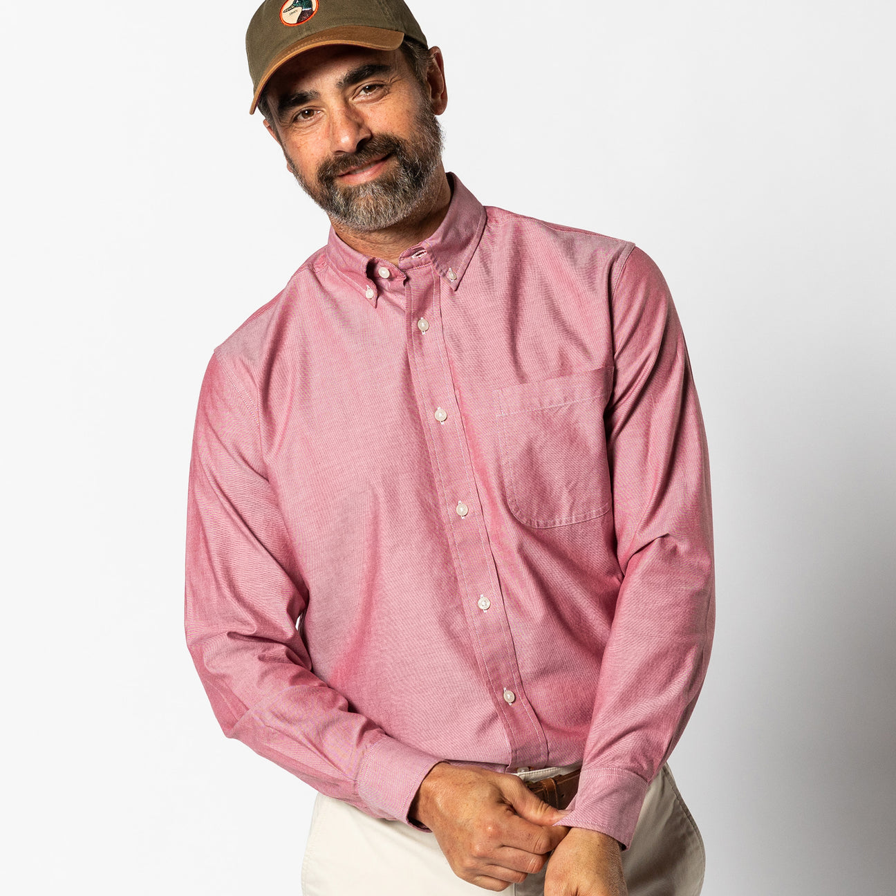 Cotton Oxford Sport Shirt - Morris Solid - Rio Red