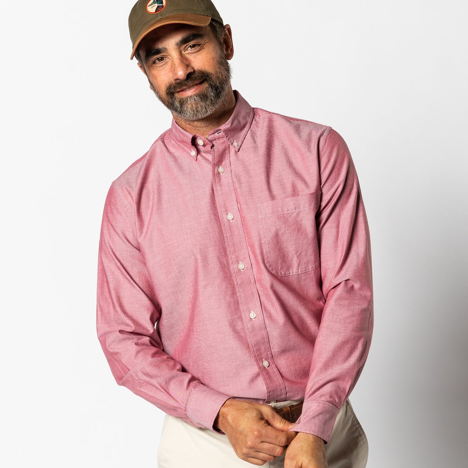 Cotton Oxford Sport Shirt - Morris Solid - Rio Red