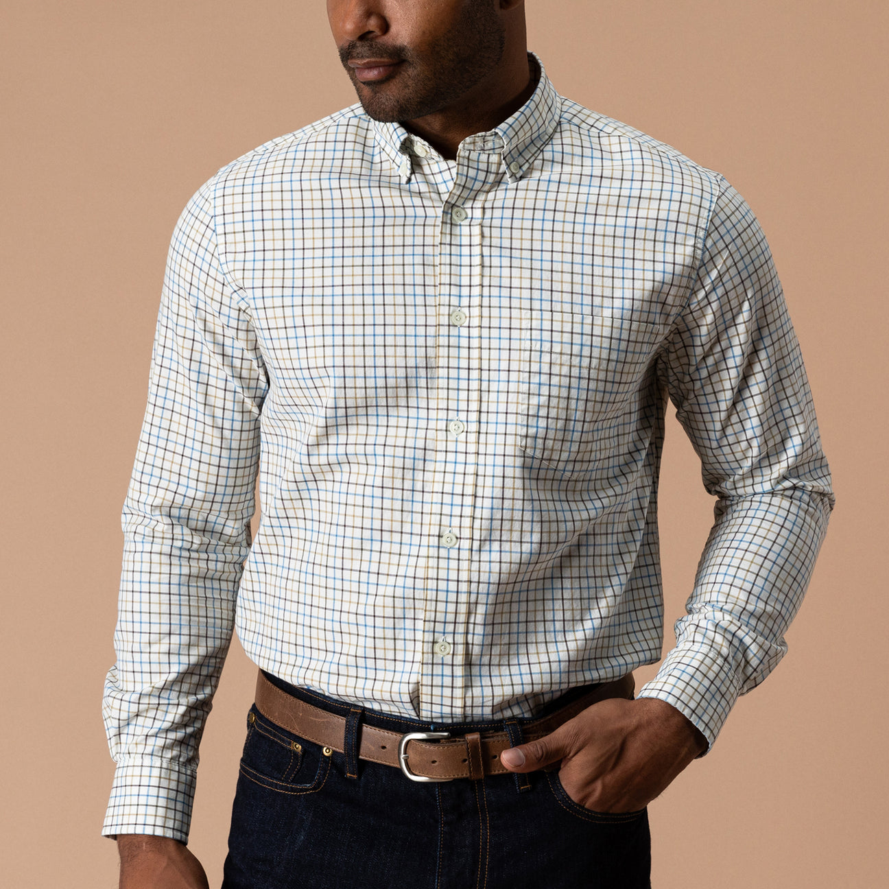Cotton Twill Sport Shirt - Joyner Plaid - Wheatfield
