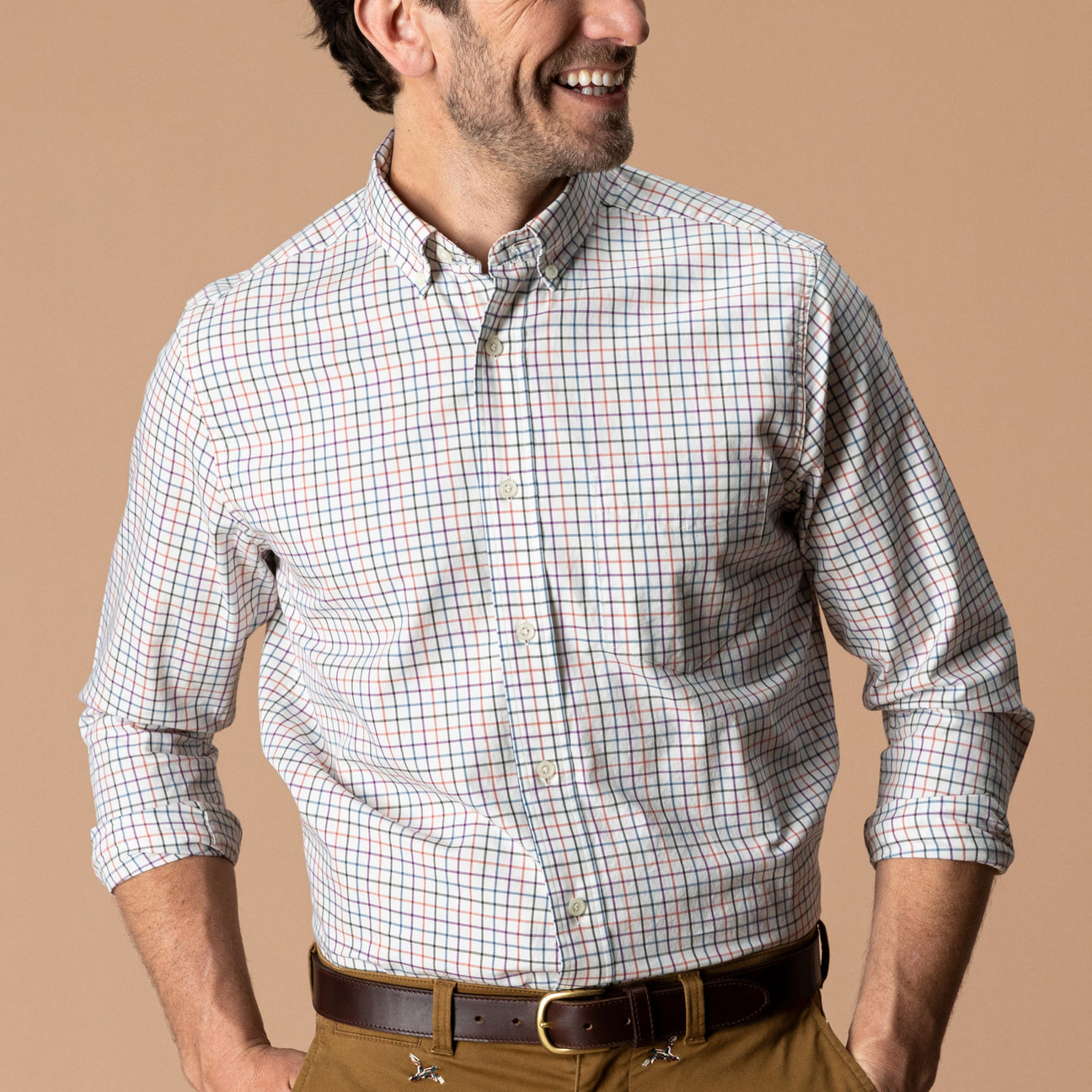 Cotton Twill Sport Shirt - Joyner Plaid - Weathered Rose
