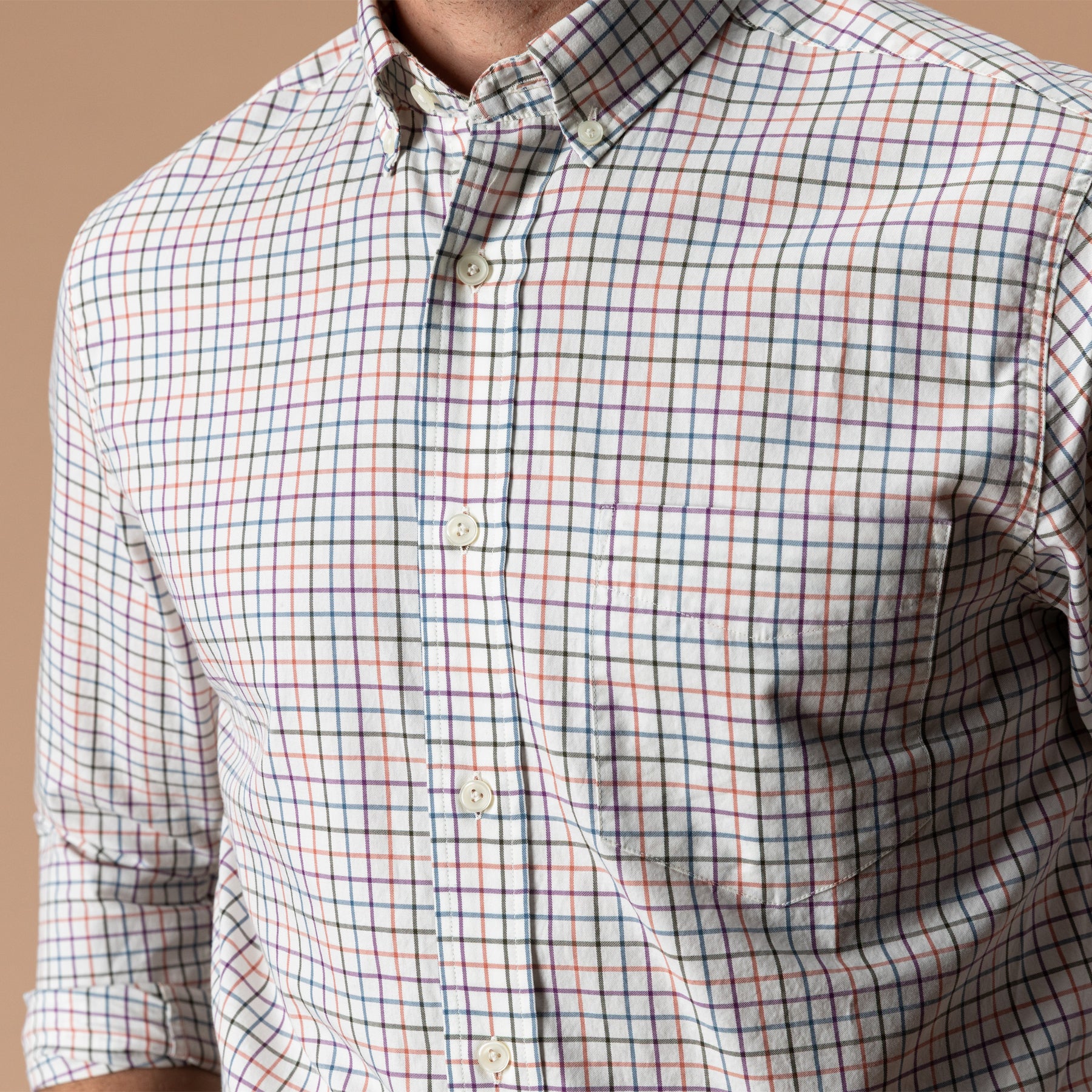 Cotton Twill Sport Shirt - Joyner Plaid - Weathered Rose