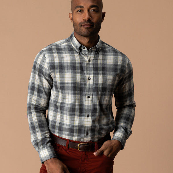 Cotton Flannel Sport Shirt - Rolland Plaid - Charcoal Heather