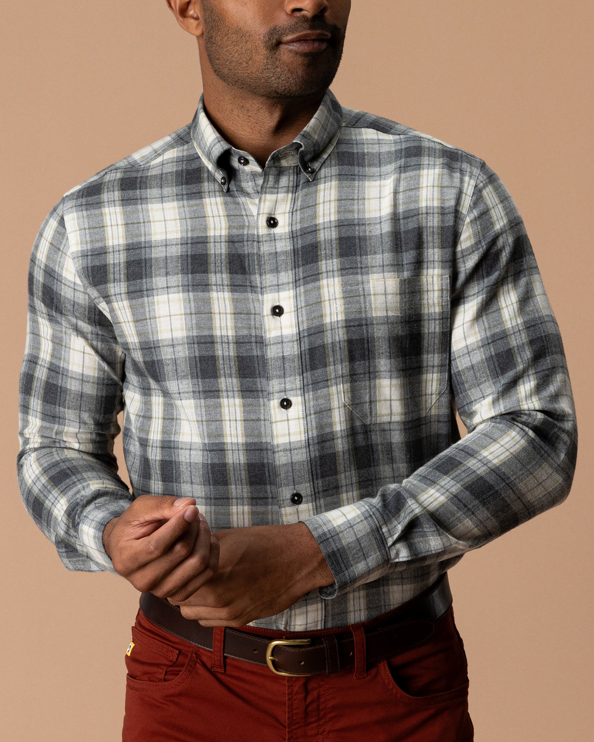 Cotton Flannel Sport Shirt - Rolland Plaid - Charcoal Heather