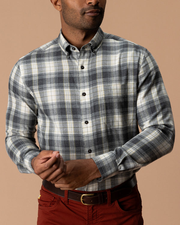 Cotton Flannel Sport Shirt - Rolland Plaid - Charcoal Heather