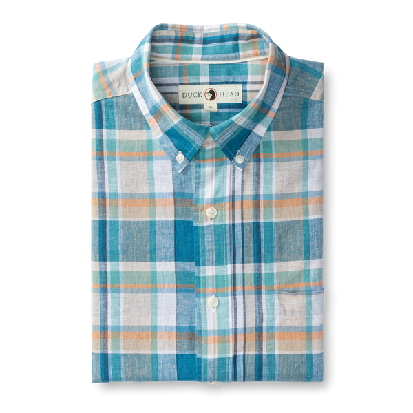 Linen Cotton Oxford Sport Shirt - Greenfield Plaid