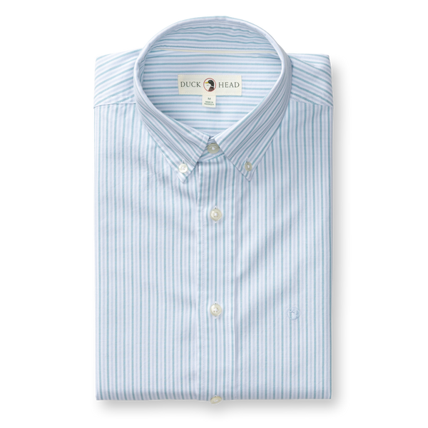 Cotton Oxford Sport Shirt - Collins Stripe - Lake Blue