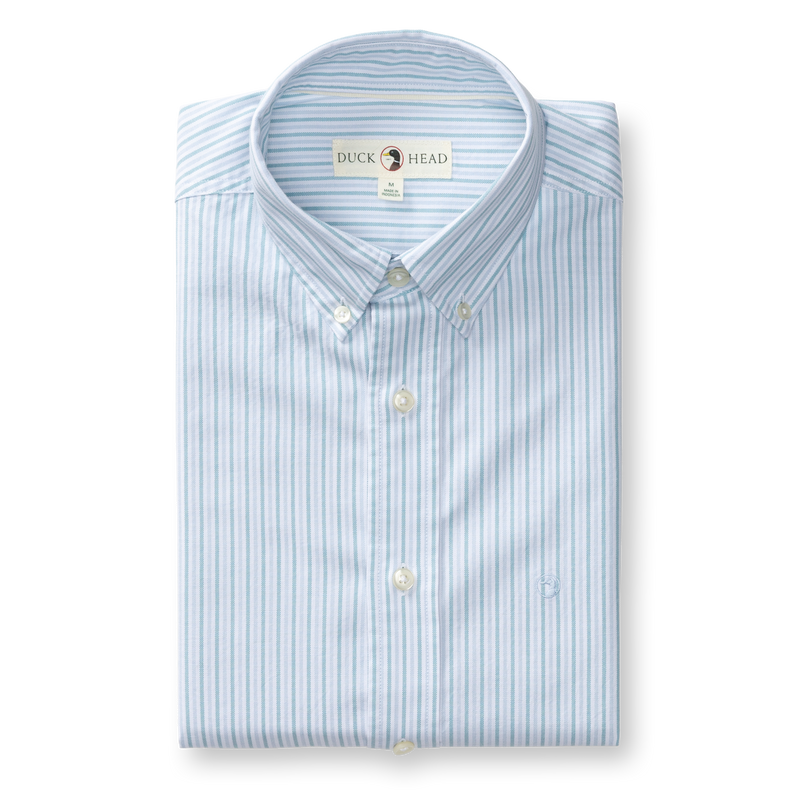 Cotton Oxford Sport Shirt - Collins Stripe - Lake Blue