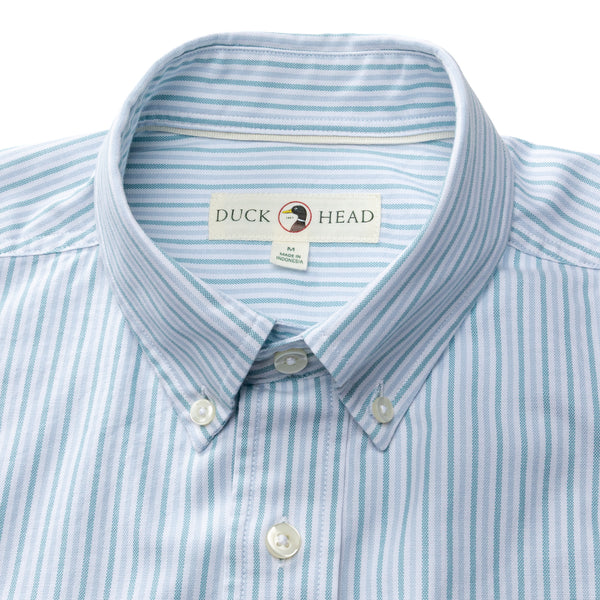 Cotton Oxford Sport Shirt - Collins Stripe - Lake Blue