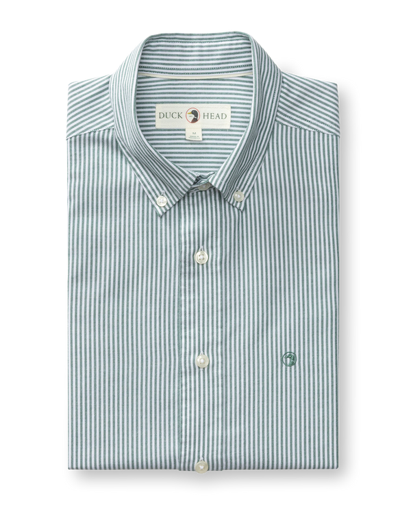 Cotton Oxford Sport Shirt - Collins Stripe - Hunter Green