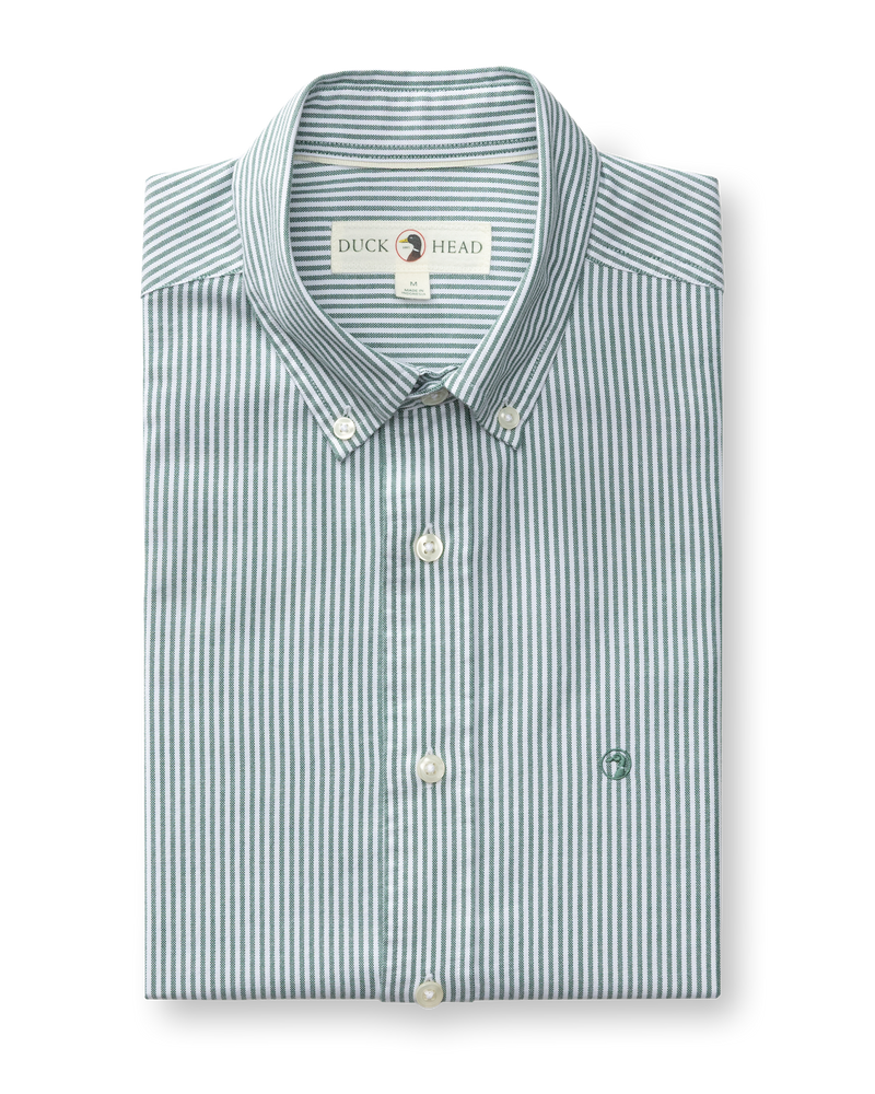 Cotton Oxford Sport Shirt - Collins Stripe - Hunter Green