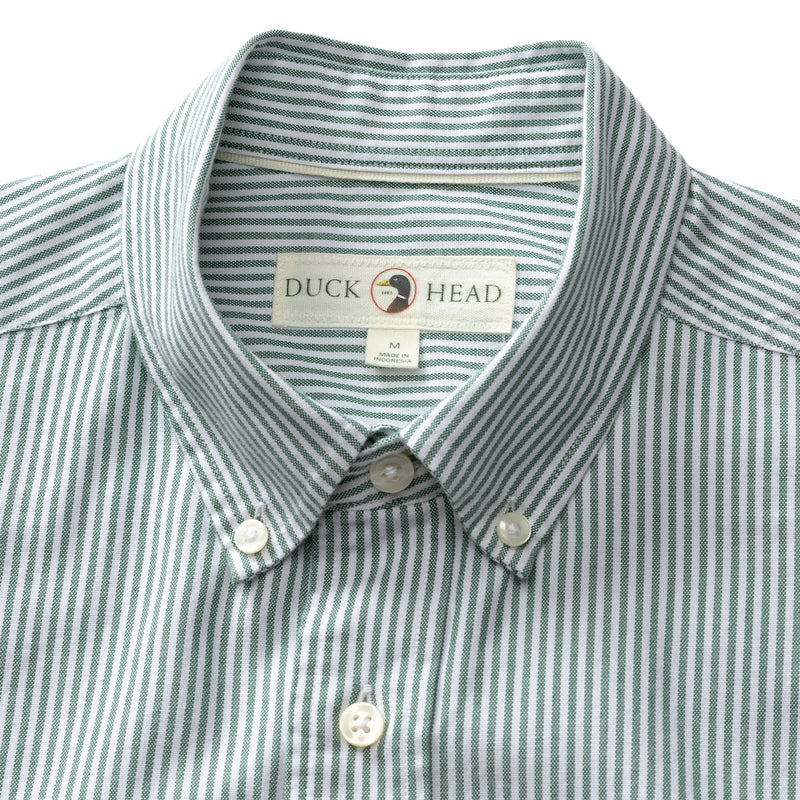 Cotton Oxford Sport Shirt - Collins Stripe - Hunter Green