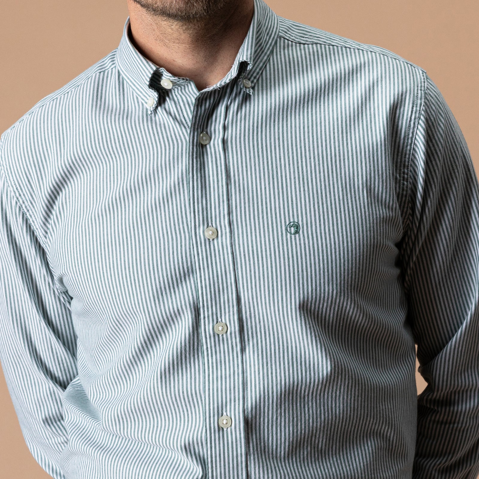 Cotton Oxford Sport Shirt - Collins Stripe - Hunter Green