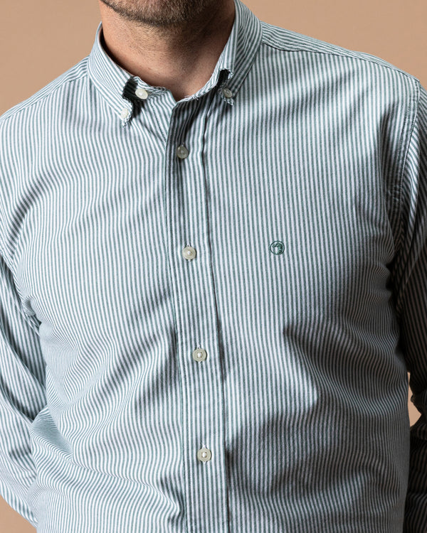 Cotton Oxford Sport Shirt - Collins Stripe - Hunter Green
