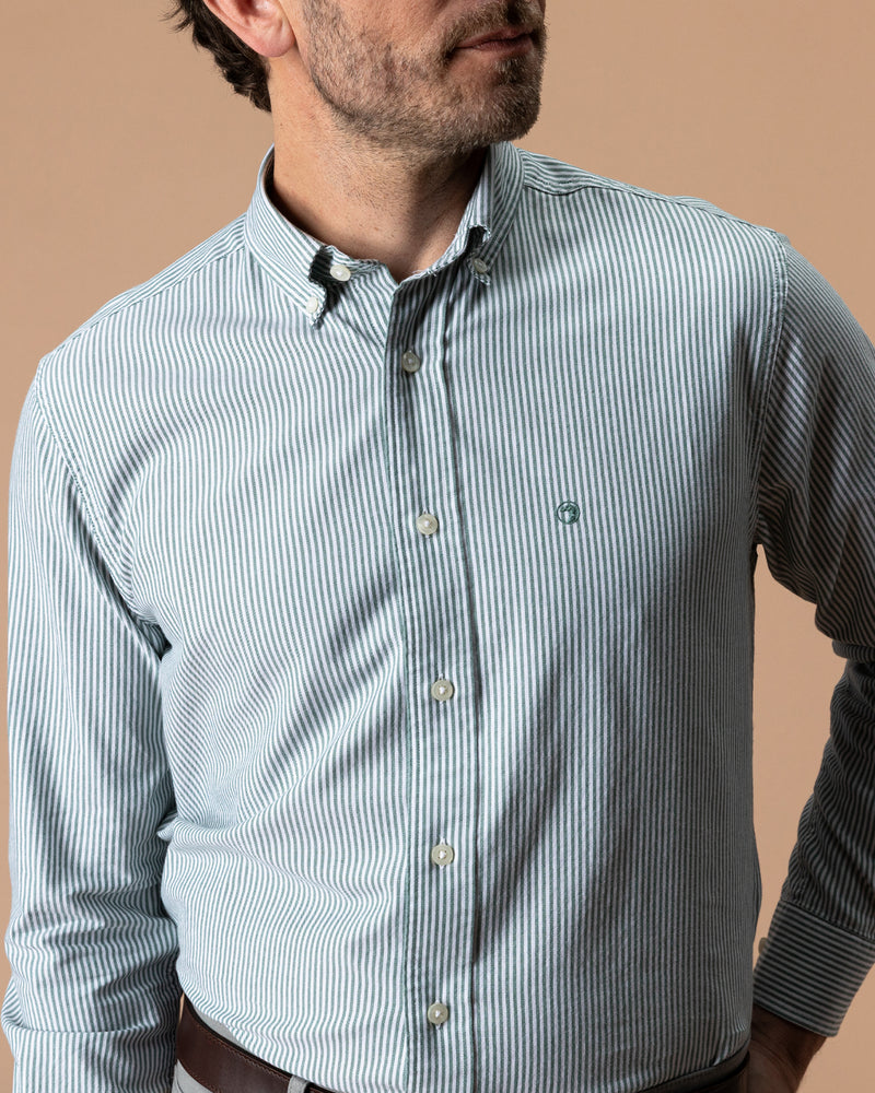 Cotton Oxford Sport Shirt - Collins Stripe - Hunter Green