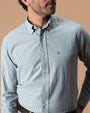 Cotton Oxford Sport Shirt - Collins Stripe - Hunter Green