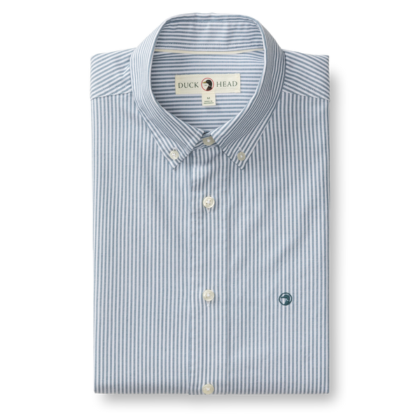 Cotton Oxford Sport Shirt - Collins Stripe - Teal Blue