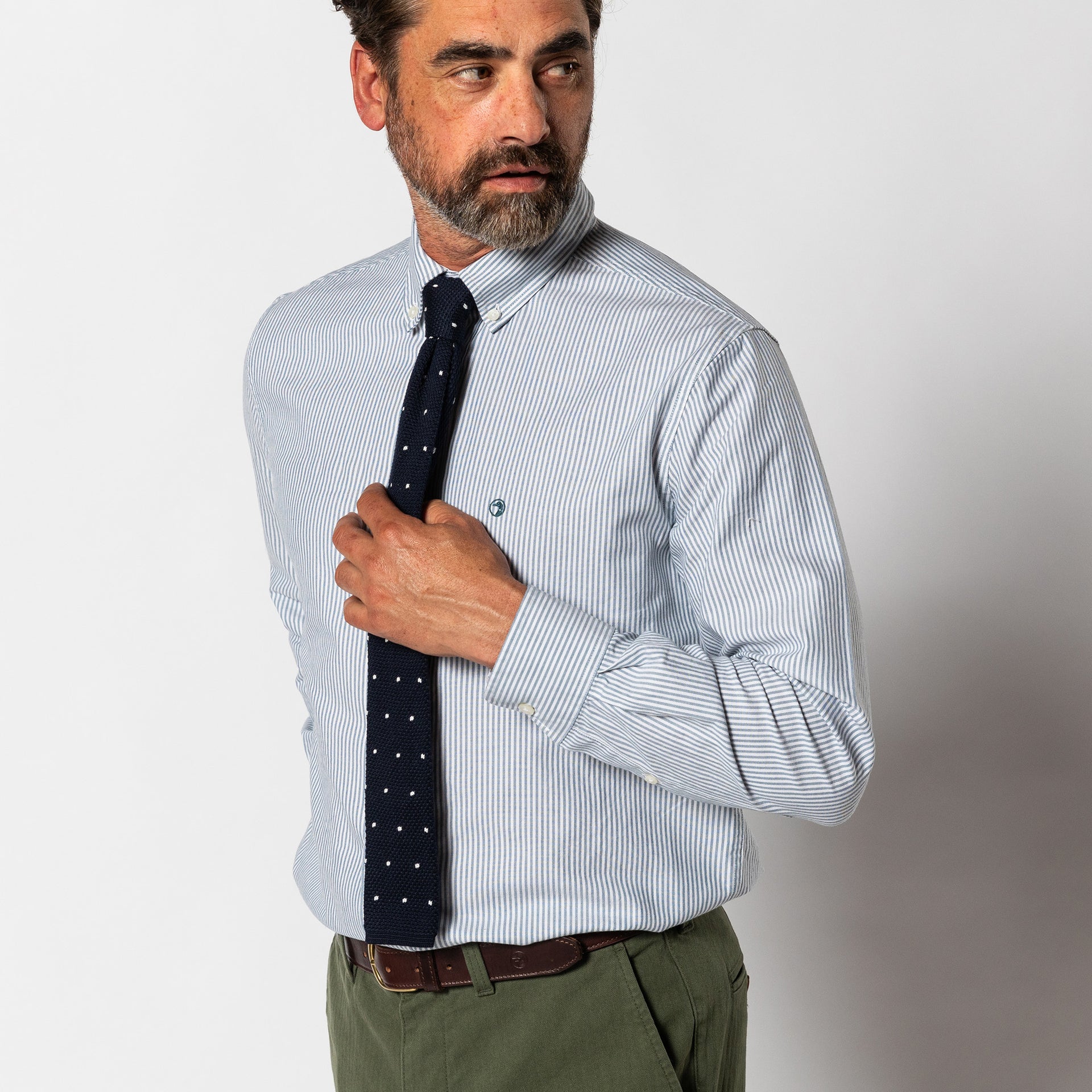 Cotton Oxford Sport Shirt - Collins Stripe - Teal Blue