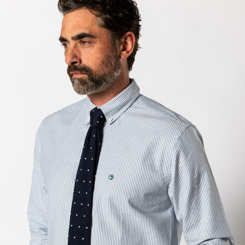 Cotton Oxford Sport Shirt - Collins Stripe - Teal Blue