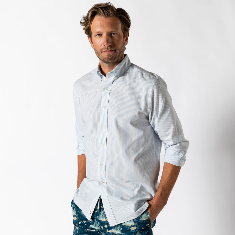 Cotton Oxford Sport Shirt - Collins Stripe - Light Blue